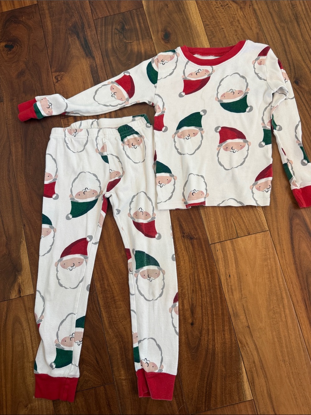 Carter's White Kids Santa Face Pajama Set with Red & Green Accents